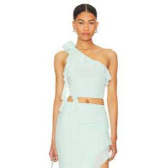 AFRM X Revolve Kellon One Shoulder Top in Ice Blue - Picture 1 of 7